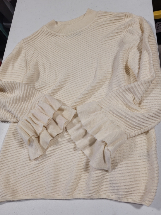 Karl Lagerfeld Sweaters - Karl Lagerfeld Cream Ruffle Cuff Ribbed Sweater